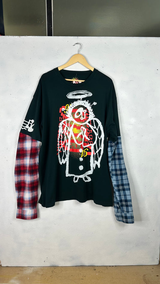 All Angels Are Aliens x Ninety One 1/1 Longsleeve Green Tee Blue/Red Flannel (XXL)