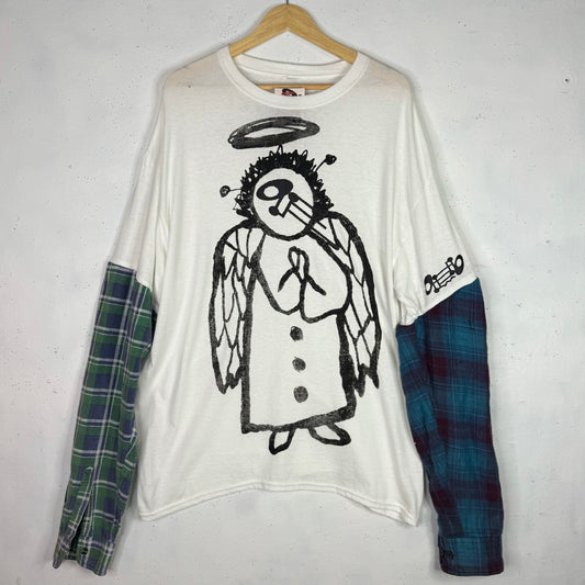 All Angels Are Aliens x Ninety One 1/1 Longsleeve White Tee Blue/Green Flannel (XL)