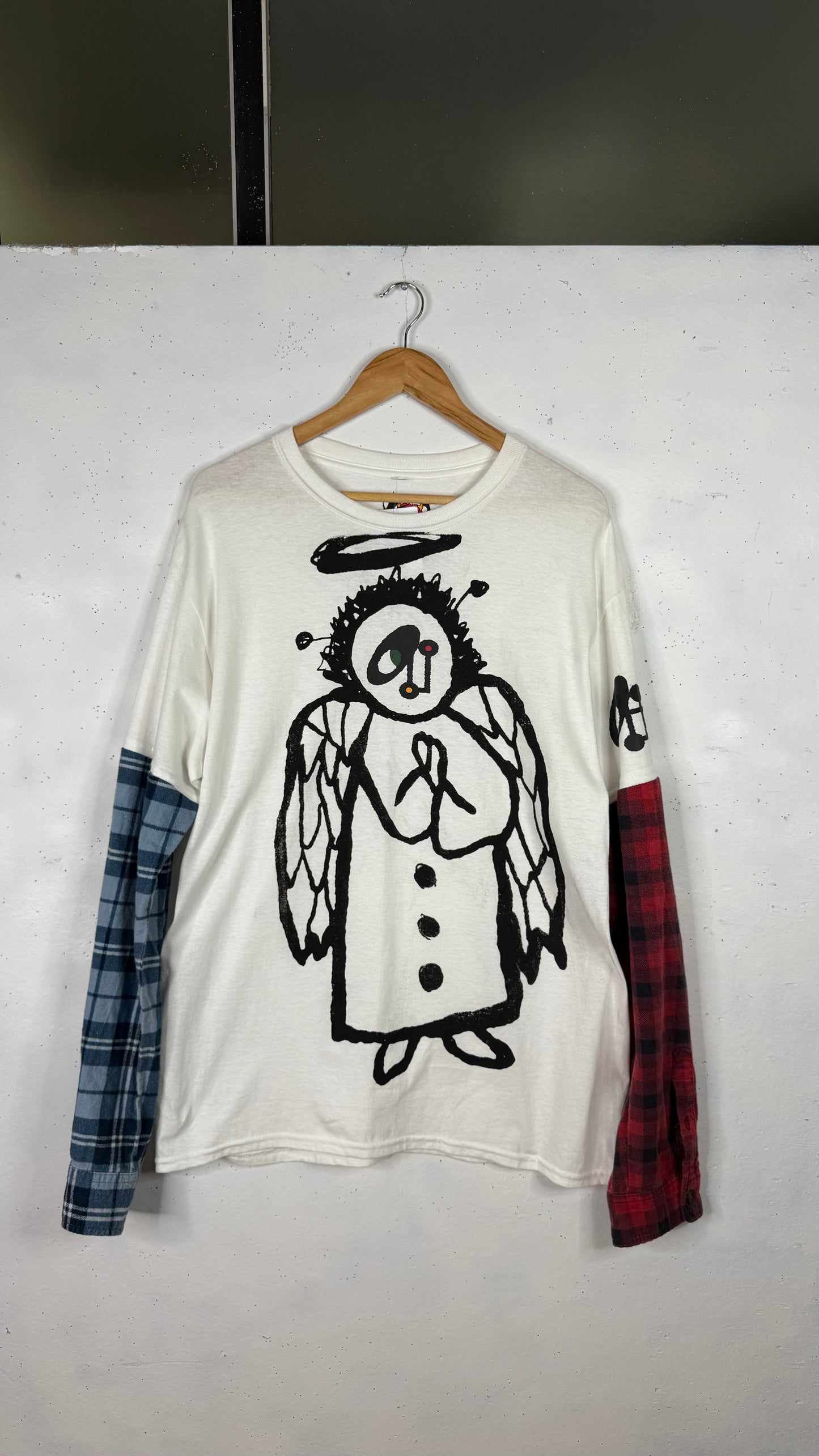 All Angels Are Aliens x Ninety One 1/1 Longsleeve White Tee Red/BlueFlannel (L)