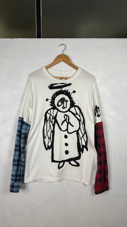 All Angels Are Aliens x Ninety One 1/1 Longsleeve White Tee Red/BlueFlannel (L)